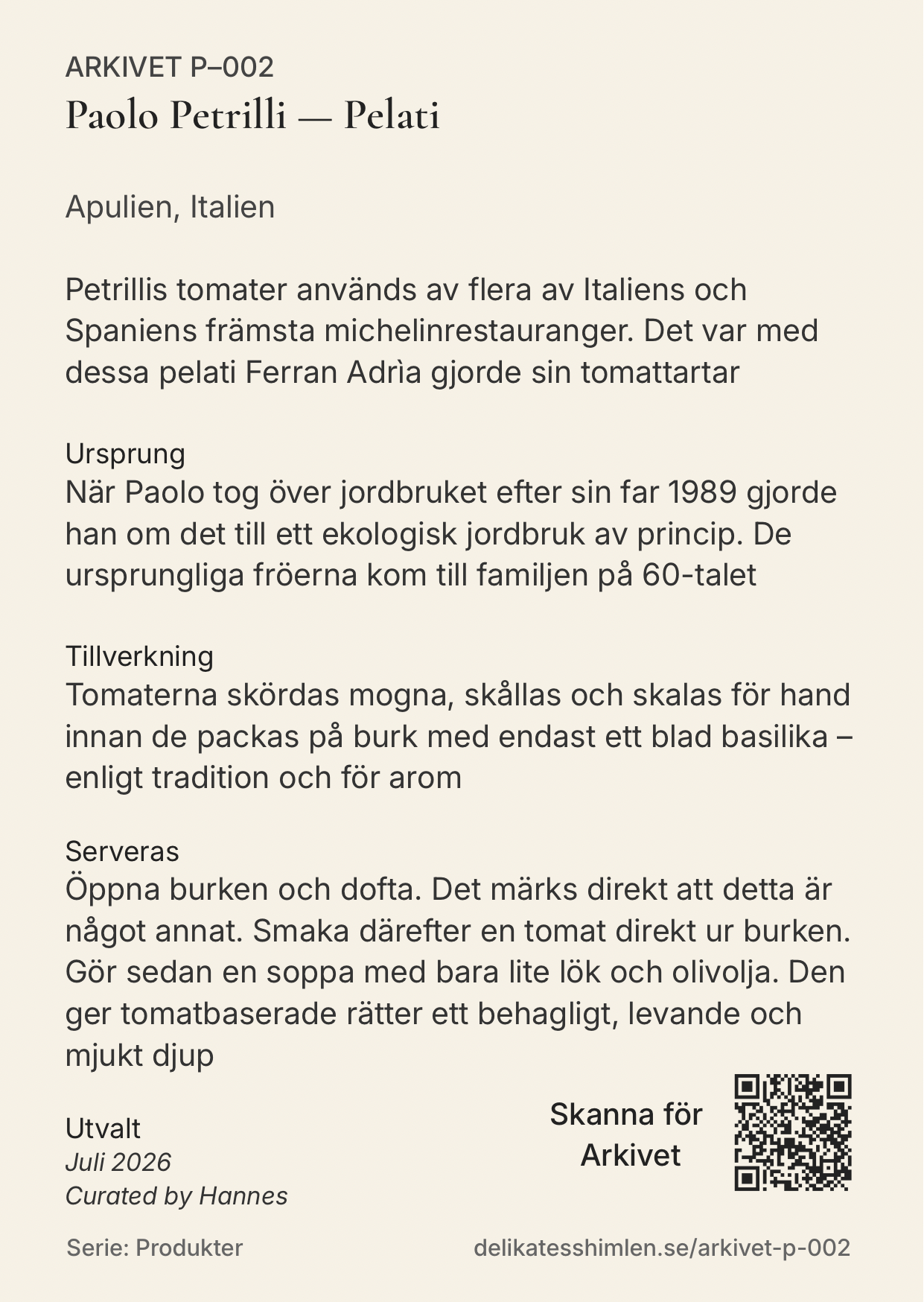 Samlarkort – Arkivet P-002 – Paolo Petrilli Pelati